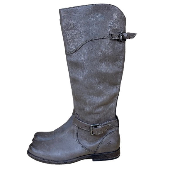 FRYE Women’s Grey Distressed Knee High Leather Boots Size 7 B - Picture 3 of 17